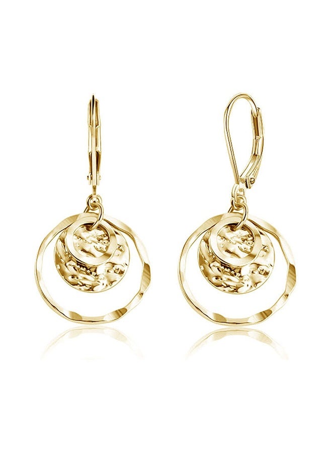 YJ Disc Lever Earrings for Women, Gold and Silver Circular Pendant Earrings, Jewelry, Hypoallergenic, Hammered Lever Pendant Earrings, Gift - Image 1