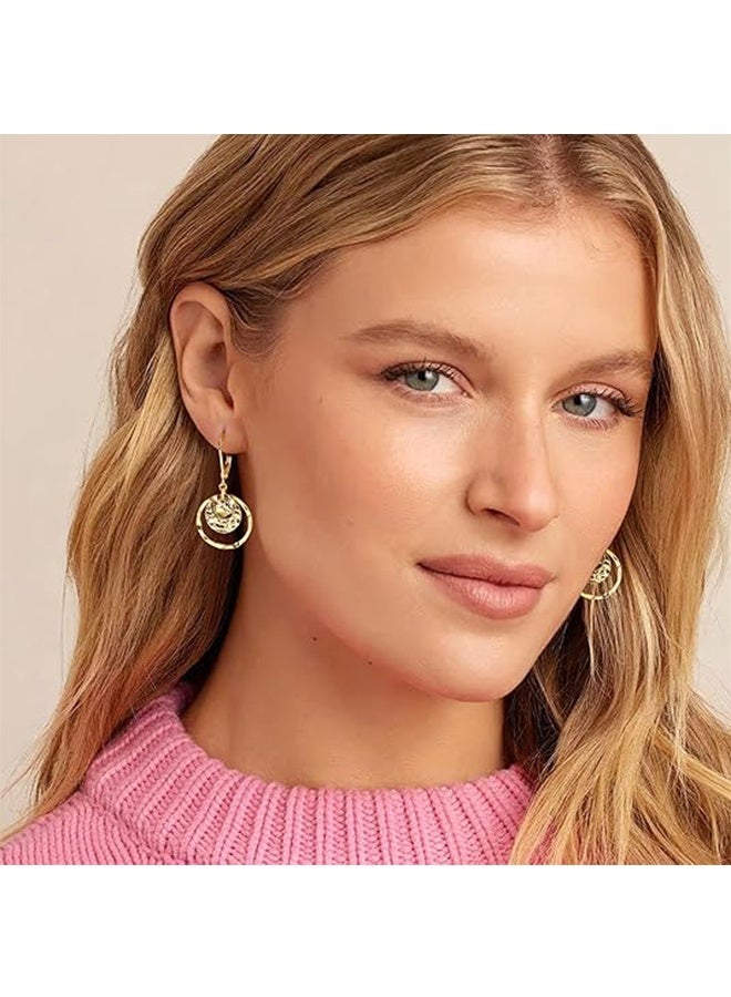 YJ Disc Lever Earrings for Women, Gold and Silver Circular Pendant Earrings, Jewelry, Hypoallergenic, Hammered Lever Pendant Earrings, Gift - Image 4