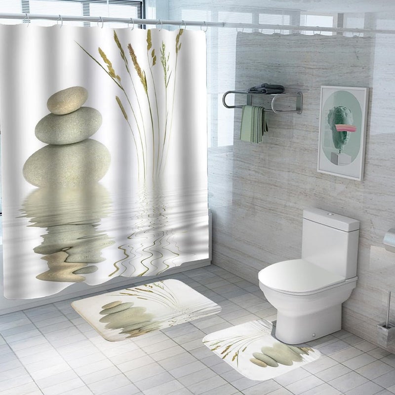 Umai UMAI Shower Curtain (180X180 cm) & Bathmat 3 Pcs Set|6ft|Creative Vibrant Coloured Polyster Curtain Sets with Non-Slip Bath mats for Bathroom|Easy-Slide Curtains|Quick Dry,Soft Mats  - Image 1