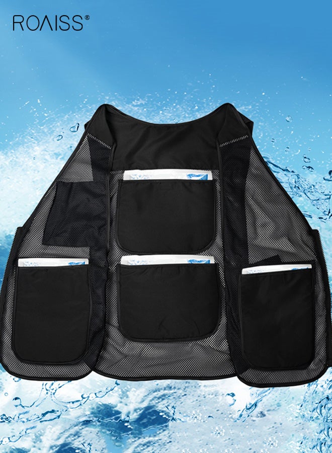 رويس سترة أمان صيفية مع 4 قطع من أكياس الثلج، سترة تبريد ثلجية للرجال والنساء، سترة تبريد للعمل في الطقس الحار، ملابس تبريد خارجية مقاومة للحرارة وجيدة التهوية، لون أسود - Image 2