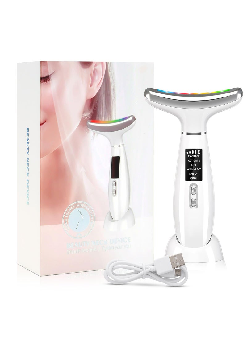 Hulami Electric Face Massager - Portable Face Lifting Device with Vibrating, 4 Color Red Light Therapy Wand, 6 Modes Facial Sculpting Device, Skin Tightening for Neck (White)  - Image 1