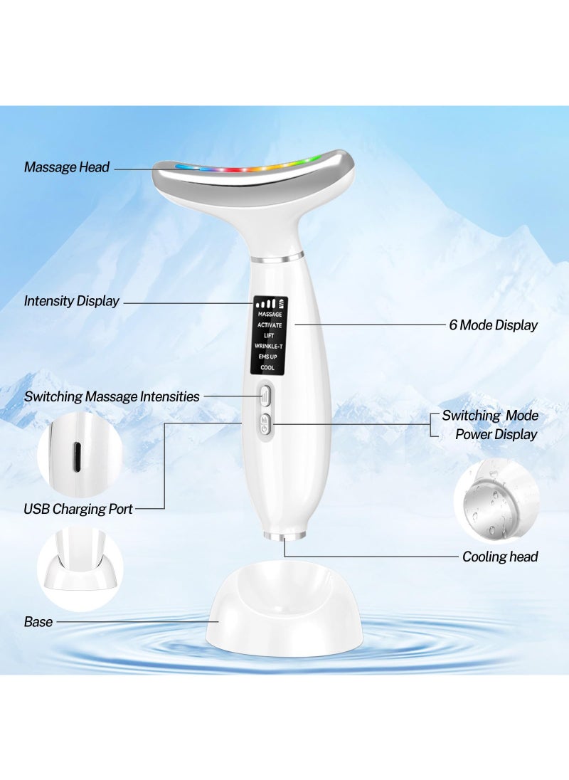 Hulami Electric Face Massager - Portable Face Lifting Device with Vibrating, 4 Color Red Light Therapy Wand, 6 Modes Facial Sculpting Device, Skin Tightening for Neck (White)  - Image 5