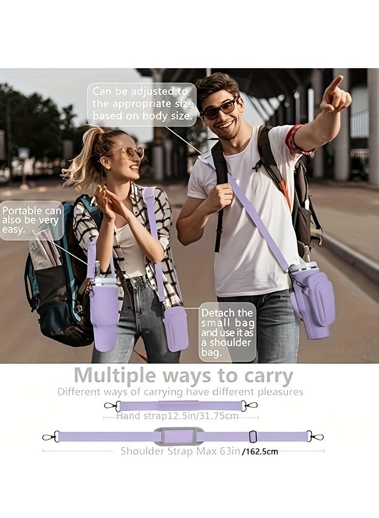 2 in 1 Water Bottle Holder with Pouch Pocket for Stanley 40 oz Tumbler, Water Bottle Carrier Bag for Stanley Cup Accessories, Water Bottle Sling Bag with Large Pouch  Strap for Phone, Cards, Key,3D  - Image 3