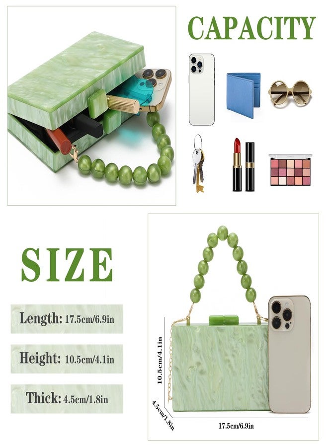 Oweisong Acrylic Clutch Purse for Women Formal Wedding Marble Pearl Evening Handbag Wedding Party Box Shoulder Bag, Light Green - Image 2