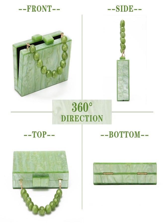 Oweisong Acrylic Clutch Purse for Women Formal Wedding Marble Pearl Evening Handbag Wedding Party Box Shoulder Bag, Light Green - Image 3