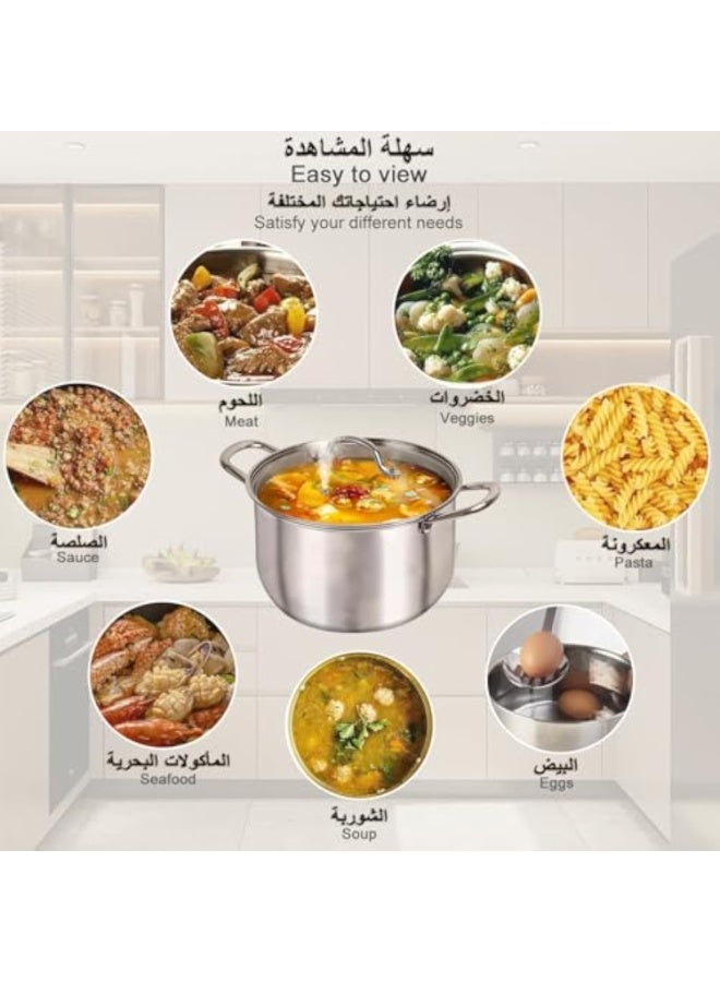 Arabest وعاء طهي كبير، 28 سم 8 لتر/7QT من الفولاذ المقاوم للصدأ وعاء غلي عميق وعاء طهي ثقيل وعاء طهي بالتحريض مع غطاء مرئي ورف بخار للمعكرونة والحساء والسباغيتي - Image 5