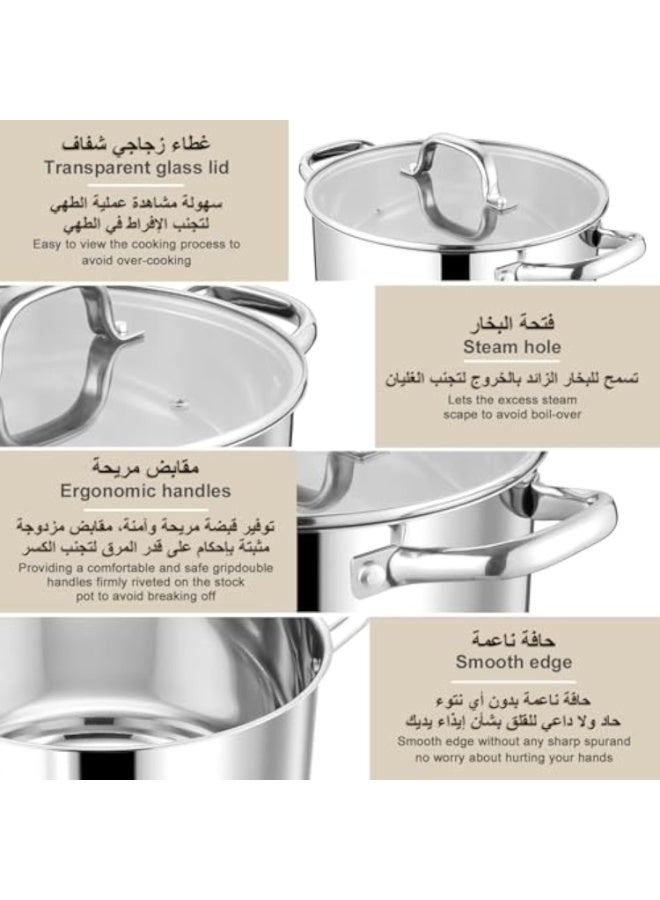Arabest وعاء طهي كبير، 28 سم 8 لتر/7QT من الفولاذ المقاوم للصدأ وعاء غلي عميق وعاء طهي ثقيل وعاء طهي بالتحريض مع غطاء مرئي ورف بخار للمعكرونة والحساء والسباغيتي - Image 4