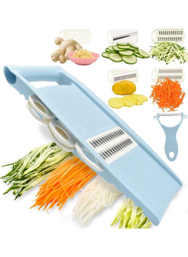 5 in 1 Mandoline Slicer for Kitchen, Vegetable Slicer Multi Blade Potato Chip, Veggie shredder, Vegetable Cutter, Julienne Shredder and peeler For Small Job In Kitchen Blue - Image 5