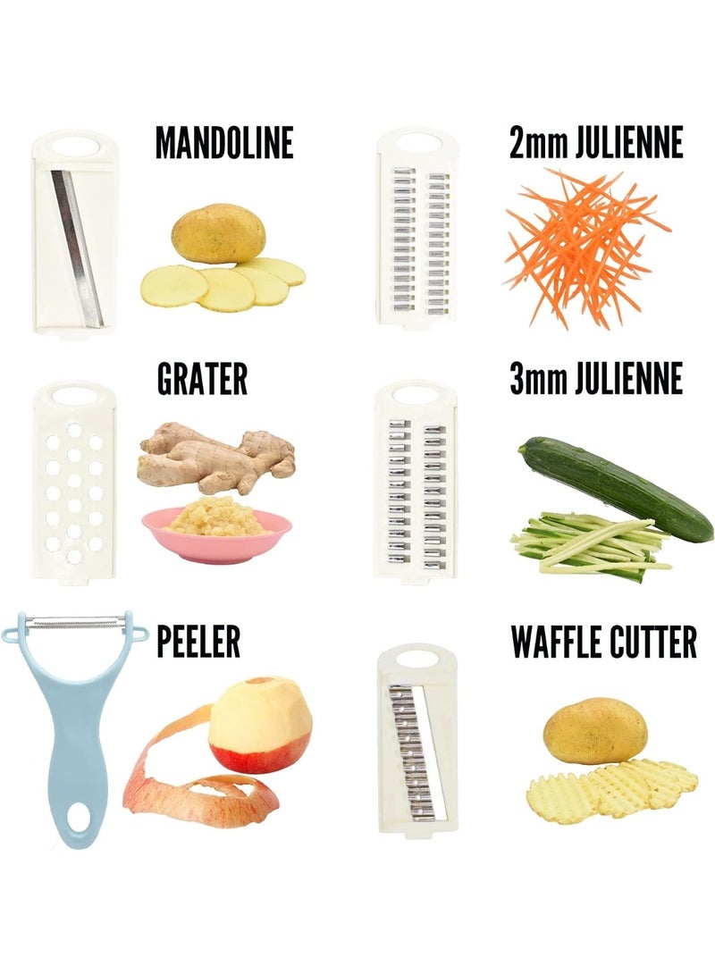 5 in 1 Mandoline Slicer for Kitchen, Vegetable Slicer Multi Blade Potato Chip, Veggie shredder, Vegetable Cutter, Julienne Shredder and peeler For Small Job In Kitchen Blue - Image 4