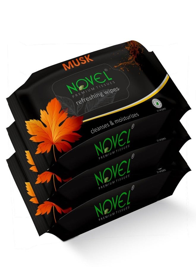 NOVEL Alcoholic Free and Aqua Glycerine (Musk Fragnance) Wet Tissue (Pack of 3/75 Tissues) - Image 1