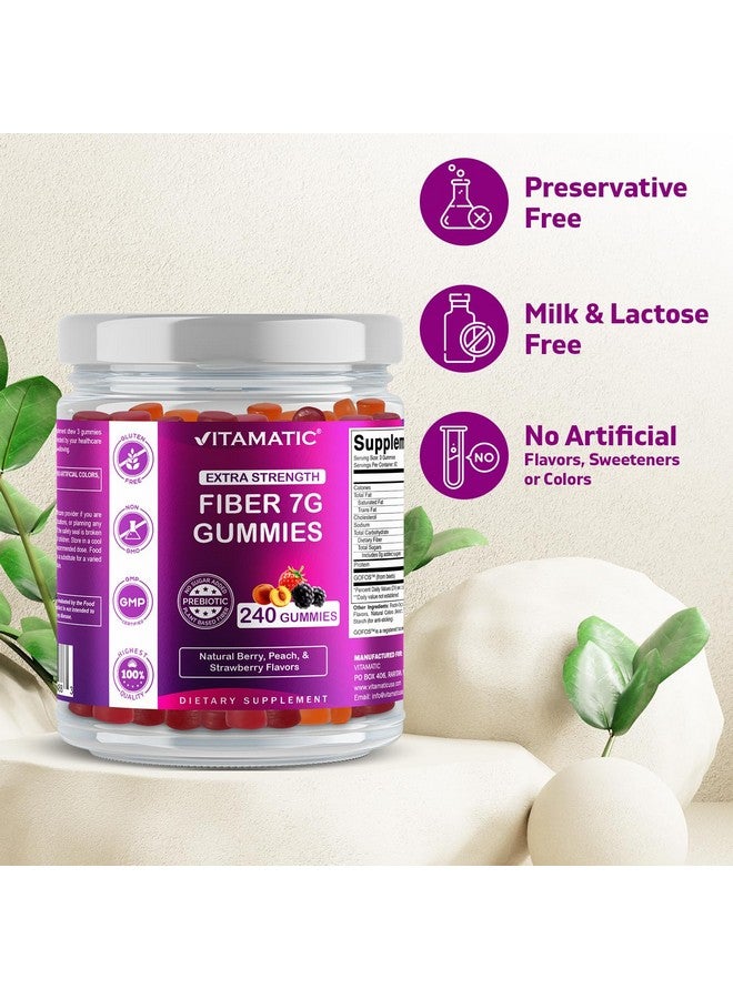 Vitamatic Prebiotic Fiber Gummies for Adults, 7G Extra Strength, Zero Sugar Added, 240 Pectin Based Gummies, Digestive Health & Regularity Support - Image 3