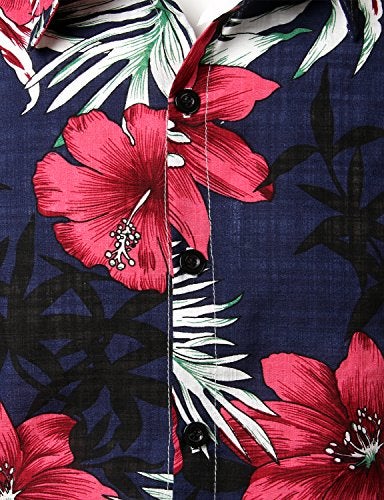 JOGAL Men's Flower Casual Button Down Short Sleeve Hawaiian Shirt XX-Large Navy - Image 4