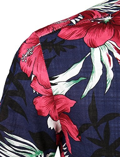 JOGAL Men's Flower Casual Button Down Short Sleeve Hawaiian Shirt XX-Large Navy - Image 5