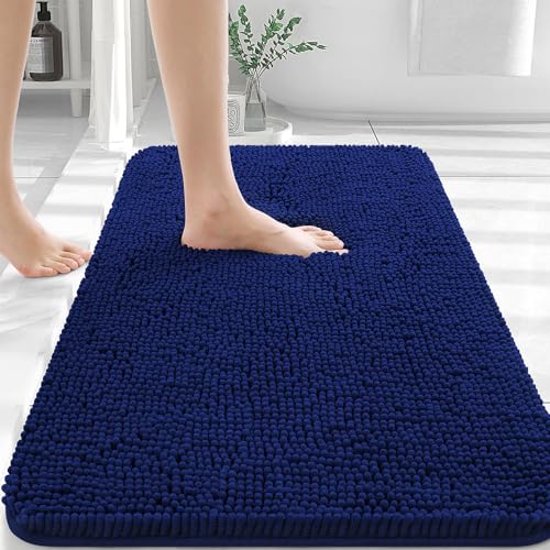 OLANLY Bathroom Rugs 36x24, Extra Soft Absorbent Chenille Bath Rugs, Rubber Backing Quick Dry, Machine Washable Bath Mats for Bathroom Floor, Tub and Shower, Home Decor Accessories, Navy - Image 1