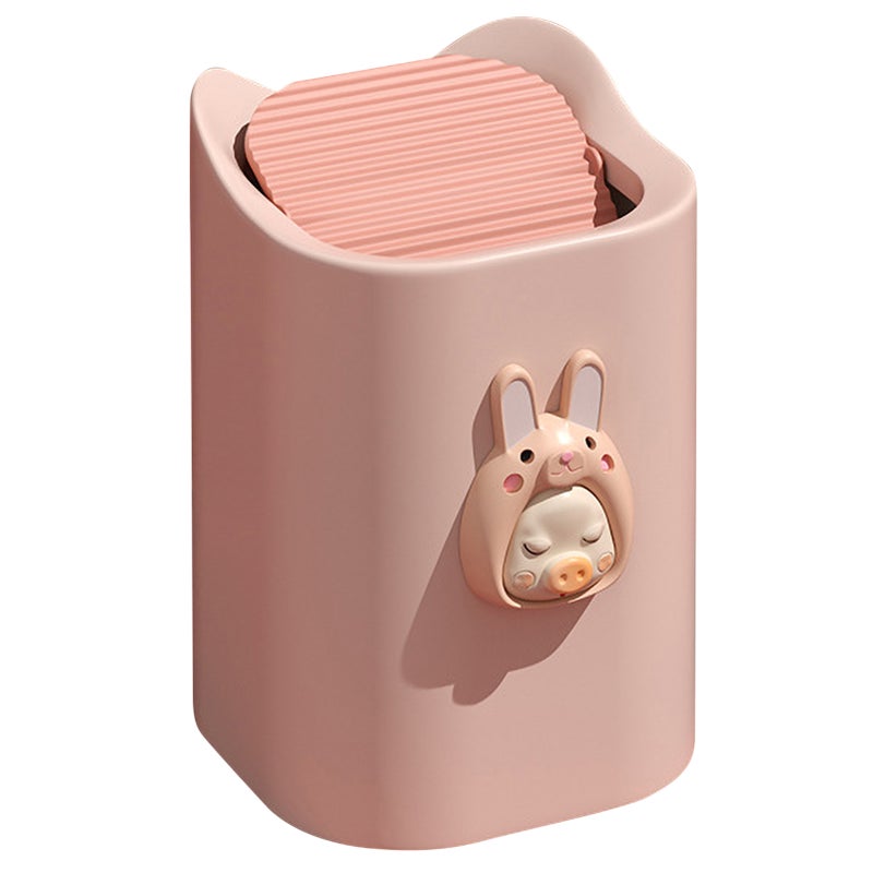 Desktop Trash Can Cute Mini Creative Paper Basket Desk Garbage Can Cute Animals Wastebasket Plastic Countertop Garbage Bin Shake Cover Bucket for Home Office Kitchen Tea Room - Image 1