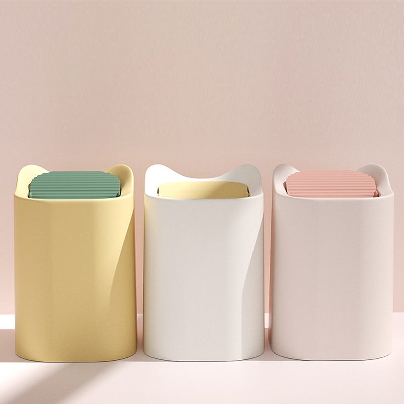 Desktop Trash Can Cute Mini Creative Paper Basket Desk Garbage Can Cute Animals Wastebasket Plastic Countertop Garbage Bin Shake Cover Bucket for Home Office Kitchen Tea Room - Image 3