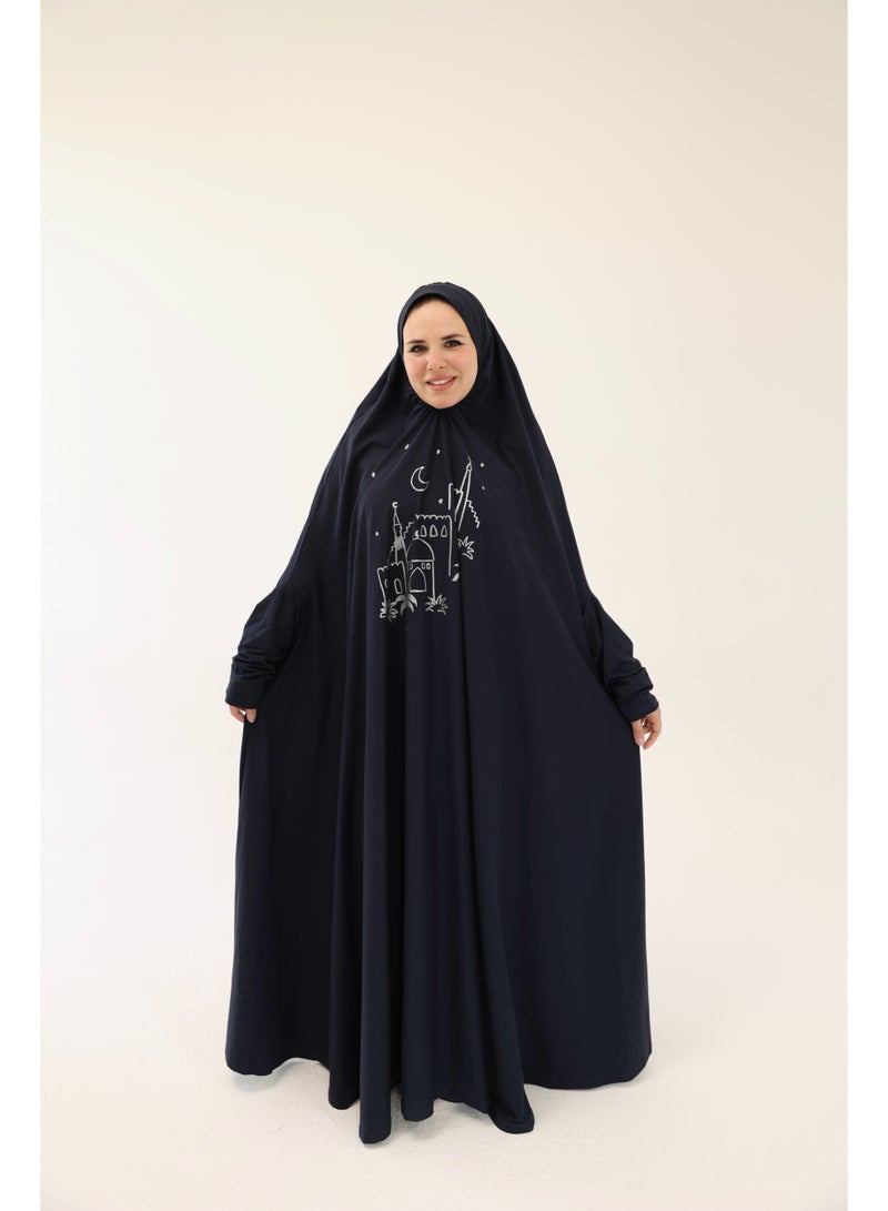 La Festiva Minaret Full-Length Cotton Lycra Prayer Isdal Navy Blue - Image 4
