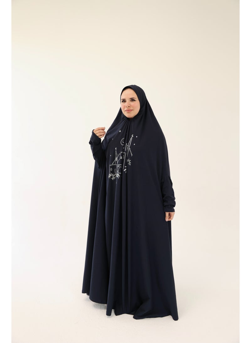 La Festiva Minaret Full-Length Cotton Lycra Prayer Isdal Navy Blue - Image 2