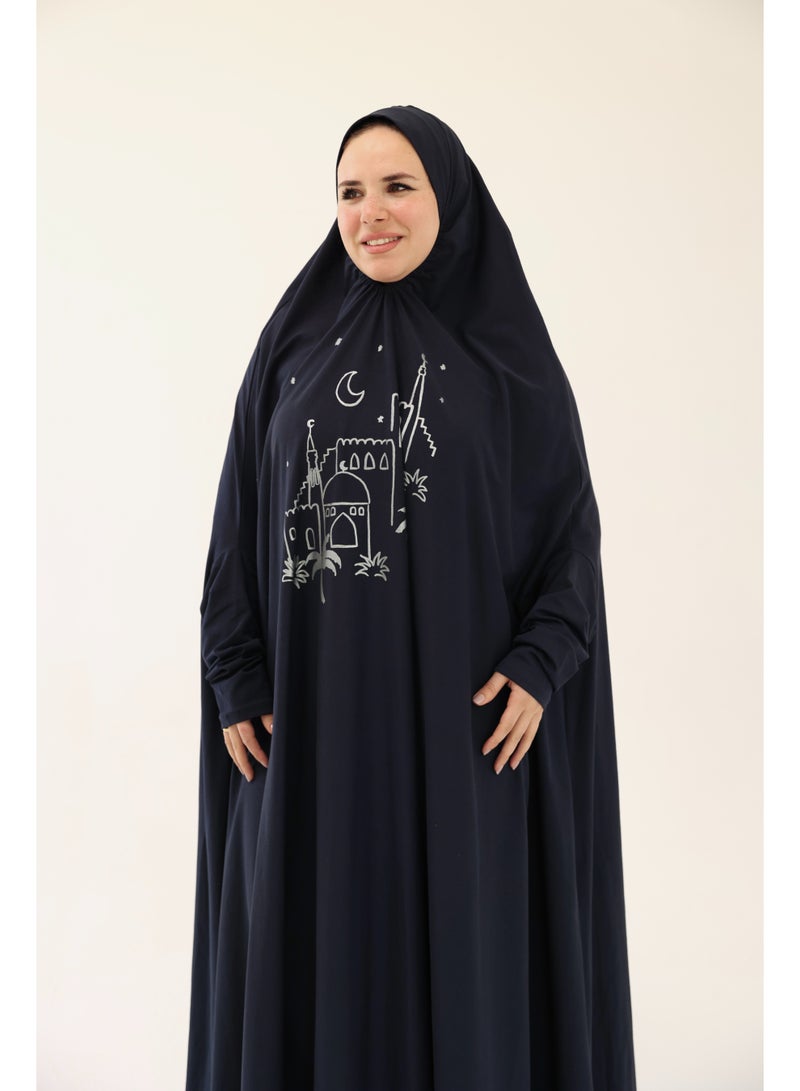 La Festiva Minaret Full-Length Cotton Lycra Prayer Isdal Navy Blue - Image 3