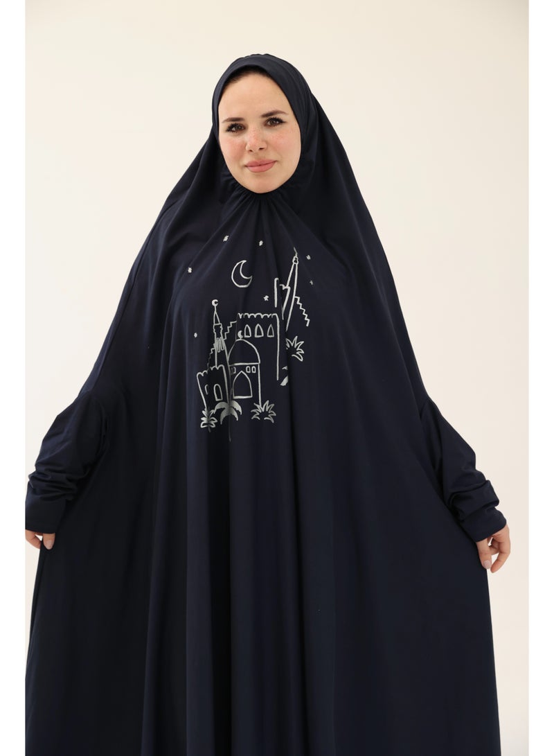 La Festiva Minaret Full-Length Cotton Lycra Prayer Isdal Navy Blue - Image 1