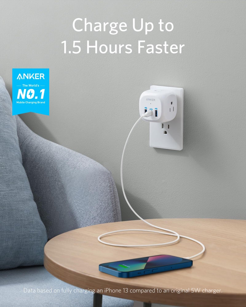 Anker USB C Outlet Extender, Anker 321 Outlet Extender With 3 Outlets and 20W USB C Charging for iPhone 15/13 Series, Power Delivery Charging for Dorm Rooms, Home Office, Cruise Ship Travel Esstential - Image 2