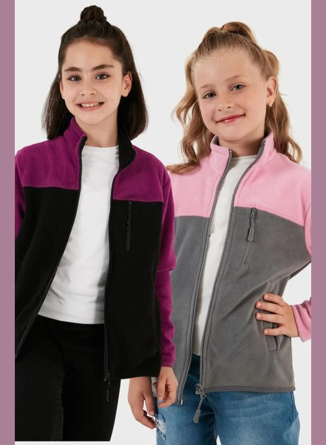 ليلا كارديجان قطبي للأطفال من ليلا بسحاب وياقة واقفة وجيوب بلونين  قطعة