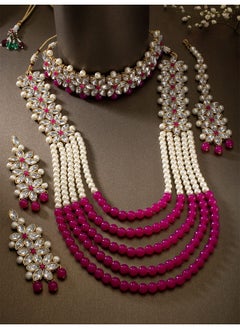 Wedding Party Wear Bridal Jewellery Choker Long Pearl Necklace Earrings Maang Tikka Indian Traditional Set For Women Girls(Rani Pink) - pzsku/ZF7FF85133770BEF50B38Z/45/_/1735214701/85f49748-656e-40d8-be99-ea2fff306392