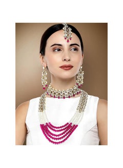 Wedding Party Wear Bridal Jewellery Choker Long Pearl Necklace Earrings Maang Tikka Indian Traditional Set For Women Girls(Rani Pink) - pzsku/ZF7FF85133770BEF50B38Z/45/_/1735214749/98aaffe0-84cd-49f5-b5fc-7c714e5f06bb