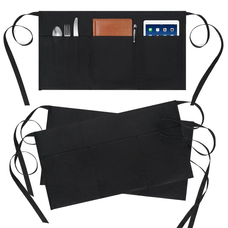 BOHARERS BOHARERS 3 Pack Server Aprons With 3 Pockets Oil  Waterproof Waitress Waiter Short Half Waist Apron 