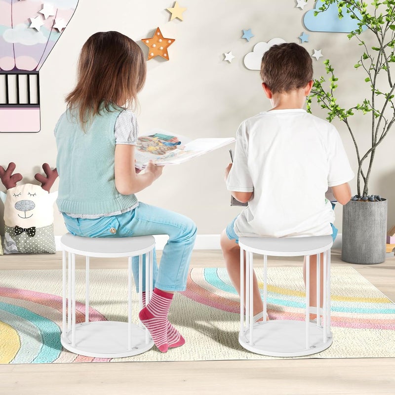 HDANI Round Stool Children and Adults, Step Stool, Small Plant Stool, Footstool for Bathroom, Kitchen, Bedroom, Office, 30 x 30 x 34.5 cm, Wood, White, Set of 2 - Image 4