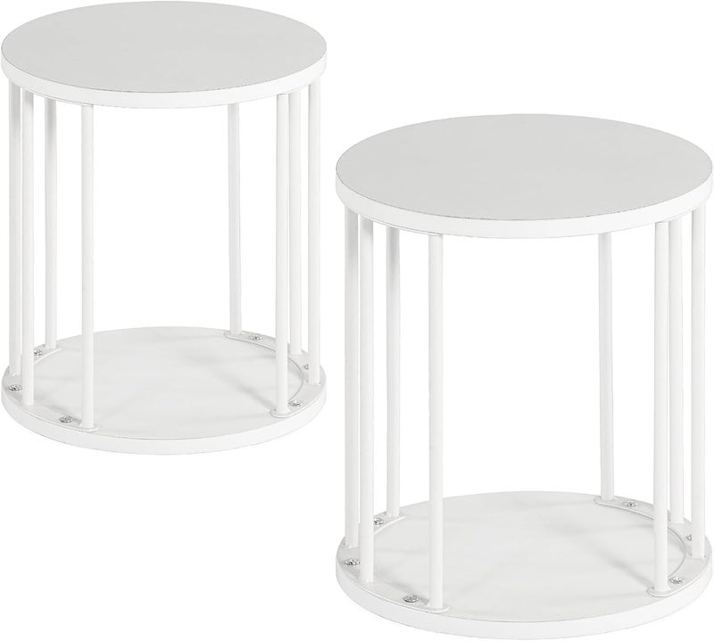 HDANI Round Stool Children and Adults, Step Stool, Small Plant Stool, Footstool for Bathroom, Kitchen, Bedroom, Office, 30 x 30 x 34.5 cm, Wood, White, Set of 2 - Image 1
