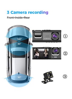 OULIYO 1296P DVR Dash Camera Front & Inside & Rear Camera Driving Recorder 2 Inch Screen Dashcam Support Night-Vision  - Image 3