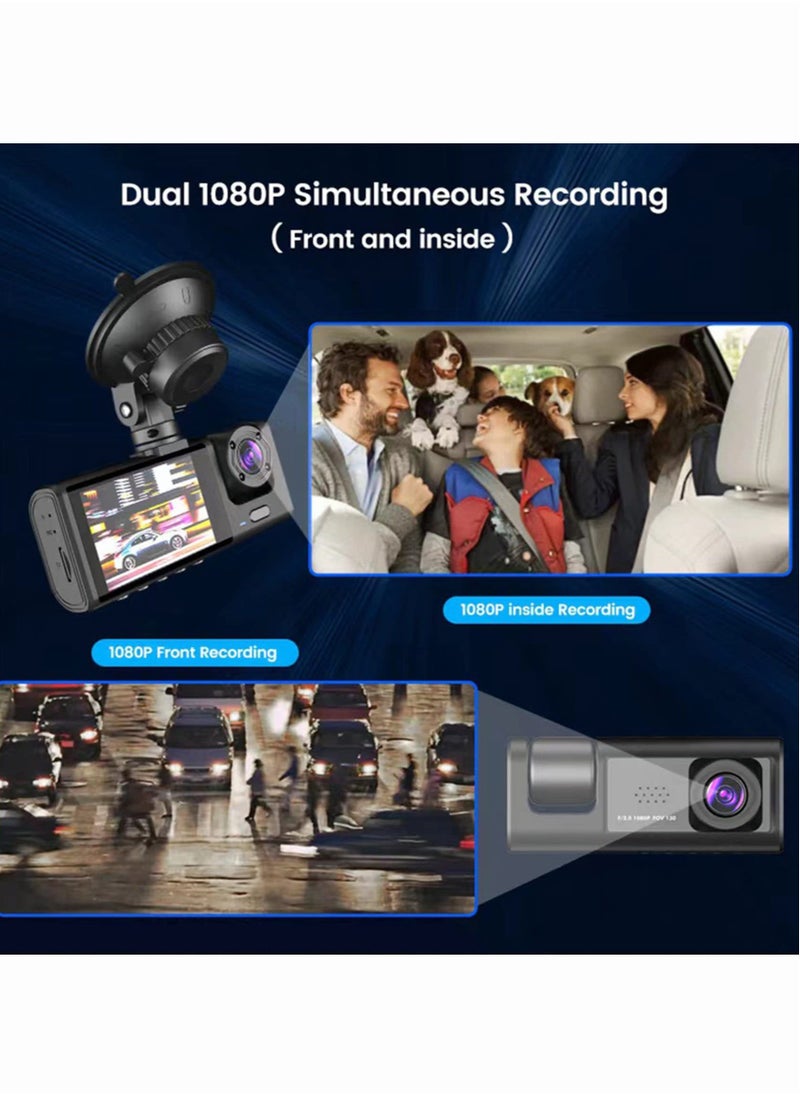 OULIYO - 1296P DVR Dash Camera Front & Inside & Rear Camera Driving Recorder 2 Inch Screen Dashcam Support Night-Vision - Image 1
