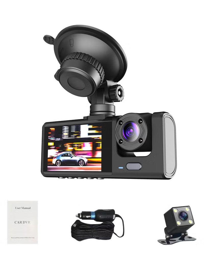 OULIYO - 1296P DVR Dash Camera Front & Inside & Rear Camera Driving Recorder 2 Inch Screen Dashcam Support Night-Vision - Image 1