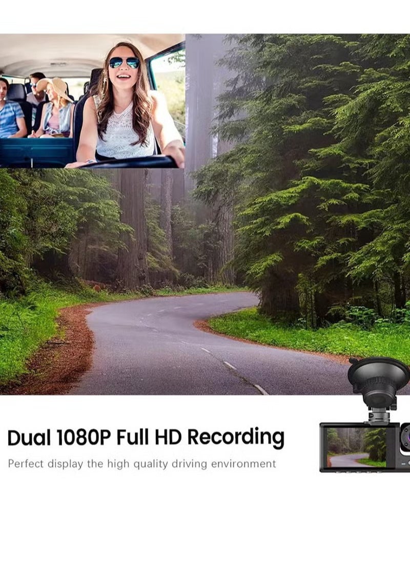 OULIYO - 1296P DVR Dash Camera Front & Inside & Rear Camera Driving Recorder 2 Inch Screen Dashcam Support Night-Vision - Image 1