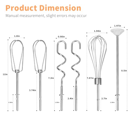 Dfnidy Hand Mixer Attachments Compatible with KitchenAid Hand Mixer KHM3 KHM5 KHM7 KHM9, Hand Mixer Turbo Beaters for Kitchenaid, with Whisk, Dough Hooks and Blending Rod Replacement (6 Pack) - Image 2