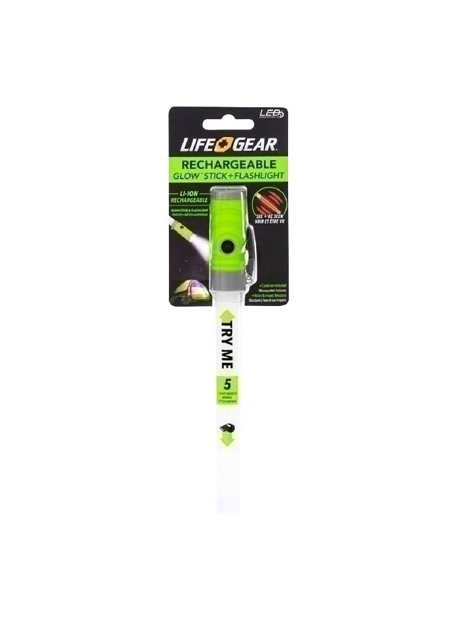 LifeGear Li-Ion Rechargeable Glow Stick Emergency Flasher And Whistle Green 25.51 x 2.65 x 7.47 cm 41-3689 - Image 2