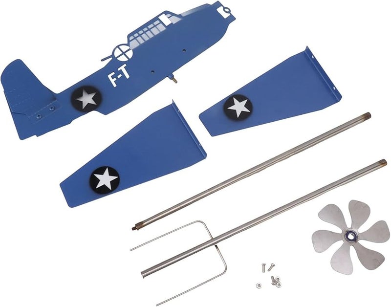 طاحونة هواء من الفولاذ المقاوم للصدأ الأزرق على شكل طائرة لتزيين الحديقة والفناء والمرج والفناء الخلفي - Image 1