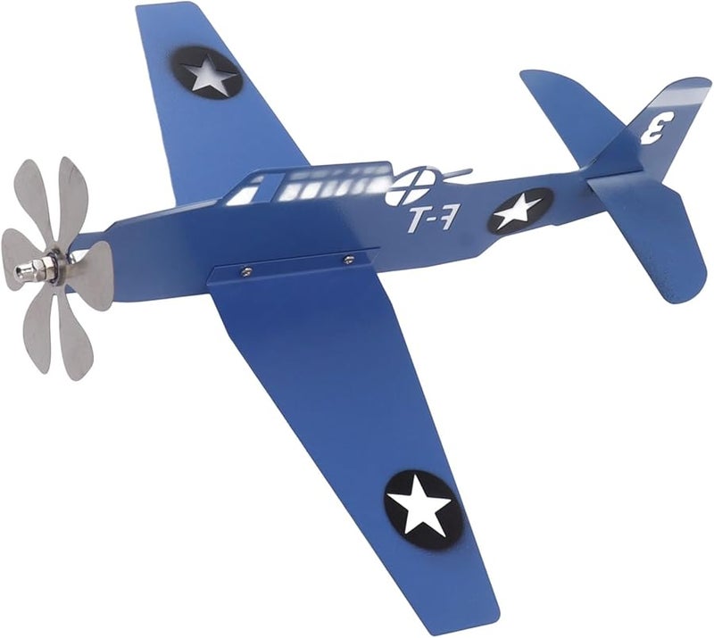 طاحونة هواء من الفولاذ المقاوم للصدأ الأزرق على شكل طائرة لتزيين الحديقة والفناء والمرج والفناء الخلفي - Image 2