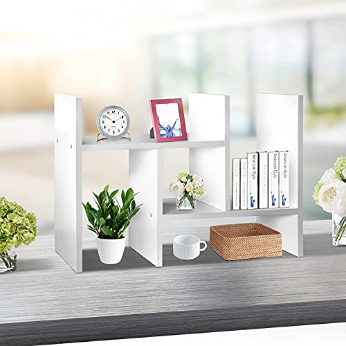 J.M.Deco Desktop Organizers and Storage for Office, Adjustable Desktop Organizer Shelves Double H Display, Desktop Shelf Organizer True Natural Stand Shelf (White) - Image 3