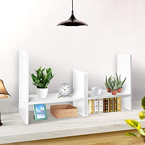 J.M.Deco Desktop Organizers and Storage for Office, Adjustable Desktop Organizer Shelves Double H Display, Desktop Shelf Organizer True Natural Stand Shelf (White) - Image 5