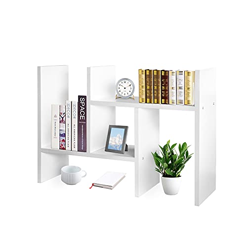 J.M.Deco Desktop Organizers and Storage for Office, Adjustable Desktop Organizer Shelves Double H Display, Desktop Shelf Organizer True Natural Stand Shelf (White) - Image 1