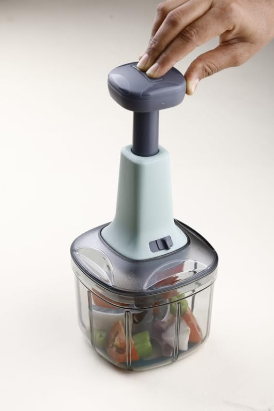 HAPPI Manual Push Chopper 900ml Steel Blade Hand Press Vegetables Chopper Kitchen for Handy Cutting Salad, Onion, Chilly Mixer Cutter (Sea Green) - Image 1