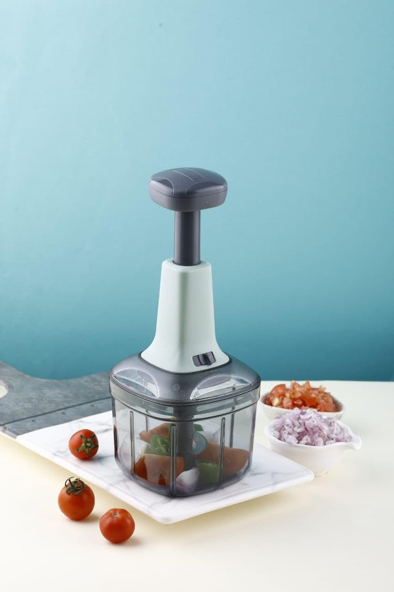 HAPPI Manual Push Chopper 900ml Steel Blade Hand Press Vegetables Chopper Kitchen for Handy Cutting Salad, Onion, Chilly Mixer Cutter (Sea Green) - Image 3