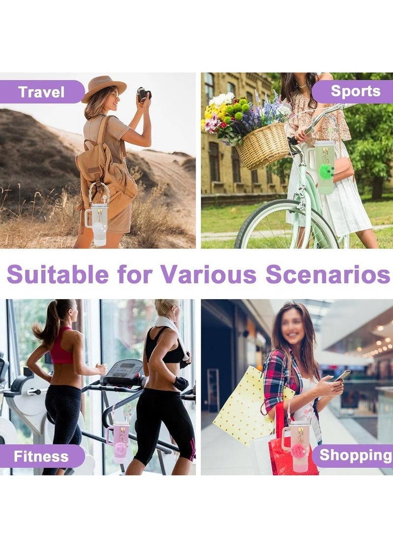 Bukela 7pcs Cup Accessories for Set Including 1 Pcs Water Bottle Handle Strap 1 Pcs Siliocne Cup Boot 1 Pcs Siliocne Straw Cover, 2 Pcs Charms for Cup 40oz & 30oz Tumbler (Purple) - Image 4