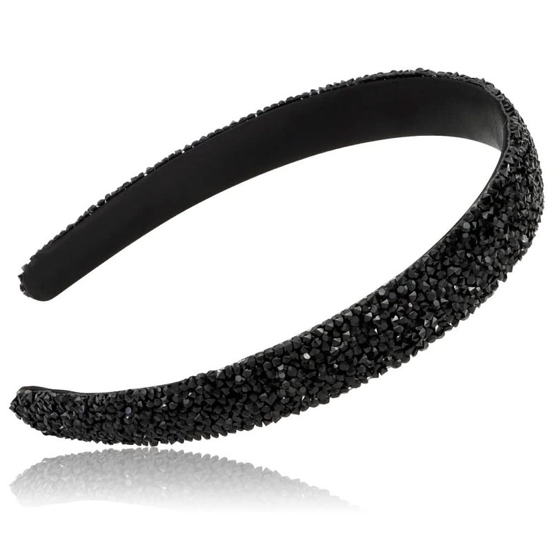 FASOTY Rhinestone Headband Women Girls Fashion Handmade Black Crystal Diamond Bling Headbands Hair Hoops Sparkle Glitter Beaded Jeweled Hairband Hair Accessories