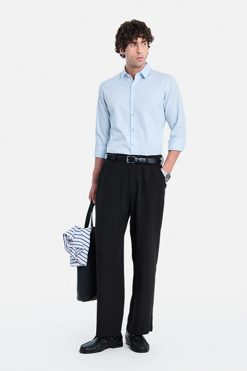 سنيتش Sky Blue Textured Long Sleeve Slim Fit Formal Shirt