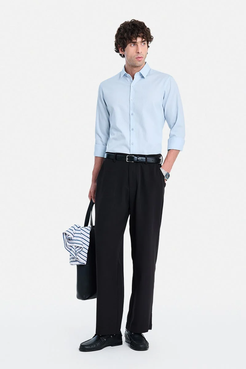 سنيتش Sky Blue Textured Long Sleeve Slim Fit Formal Shirt