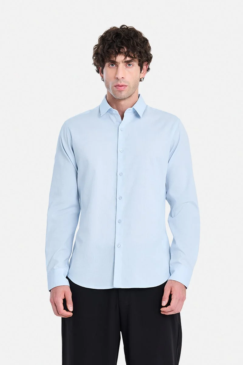 سنيتش Sky Blue Textured Long Sleeve Slim Fit Formal Shirt