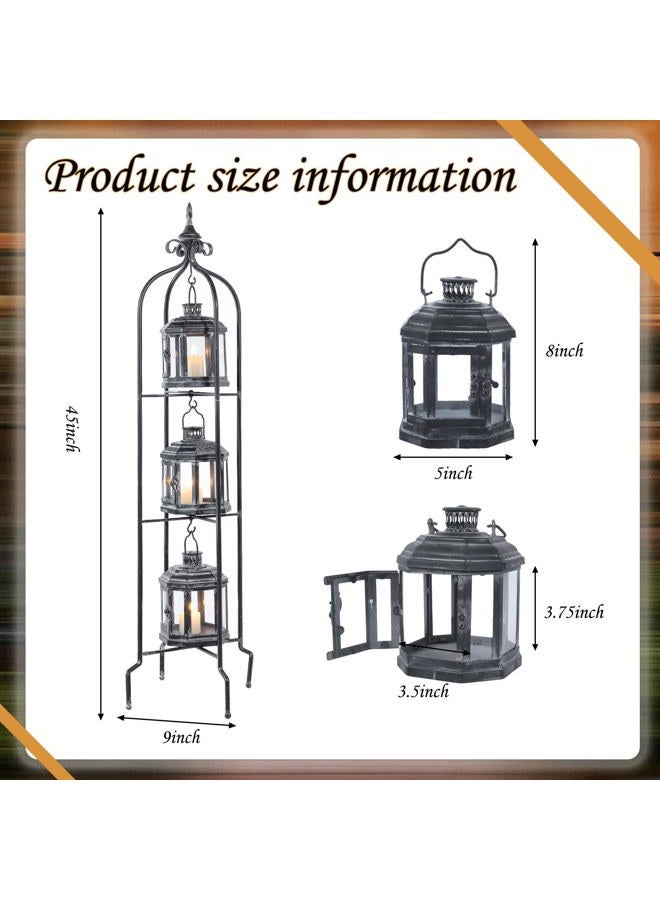 Tujoe Metal Tall Floor Candle Lantern Holders Set Foldable 45 Inch 3 Tier Candle Stand with 3 Pcs Decorative Lanterns for Indoor Outdoor Yard Porch Room Patio Garden Balcony Wedding - Image 3